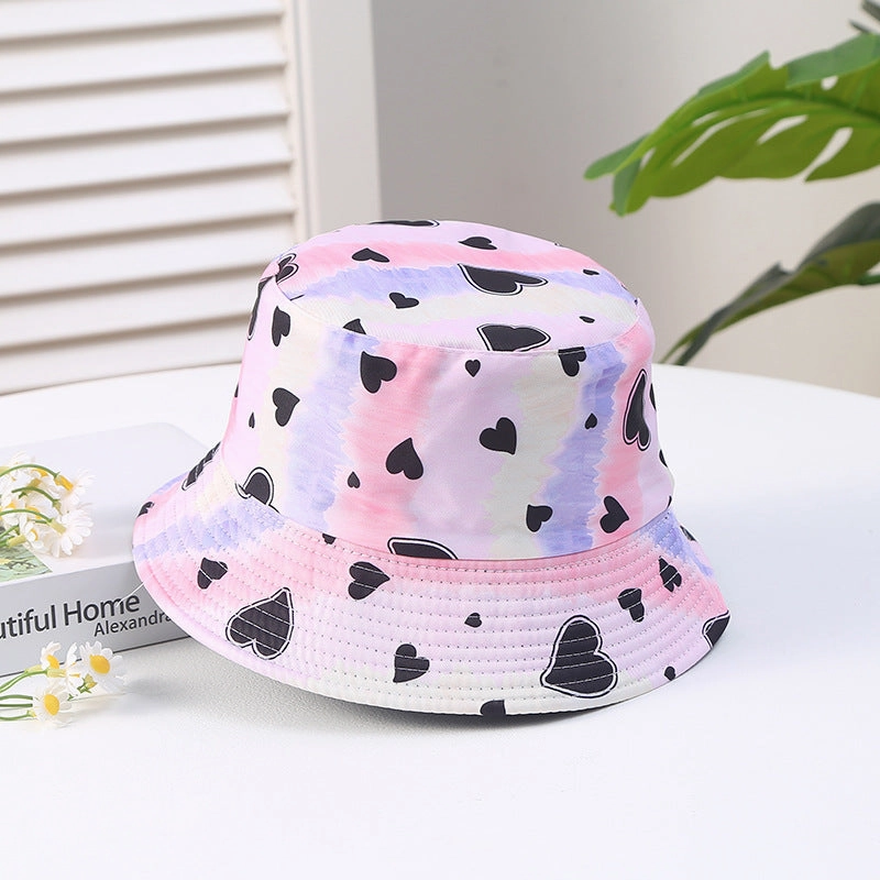 Wholesale Heart Printing Tie Dye Color Block Polyester Sunshade Bucket Hat