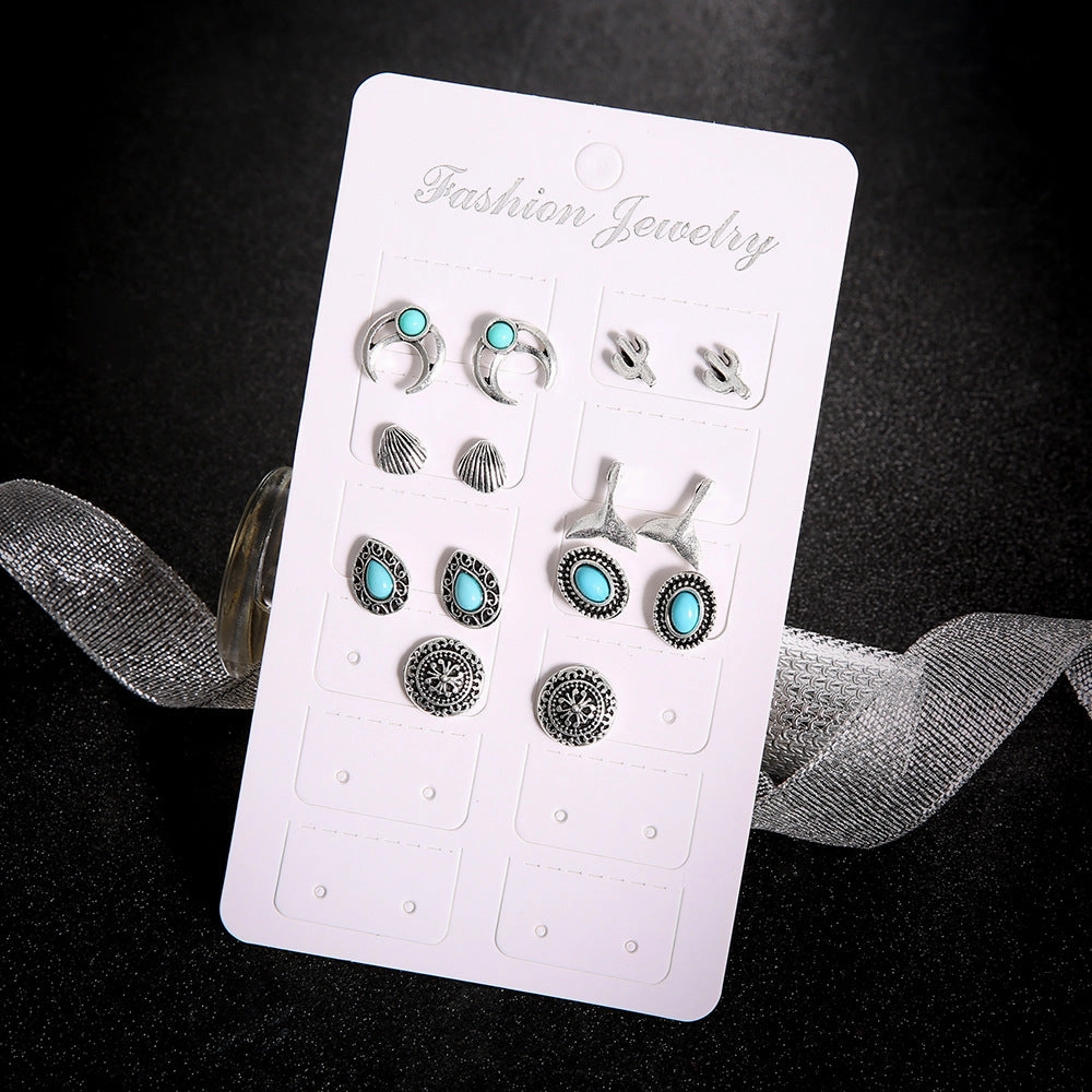Wholesale Heart Shell Turquoise Whale Tail Cactus Earrings