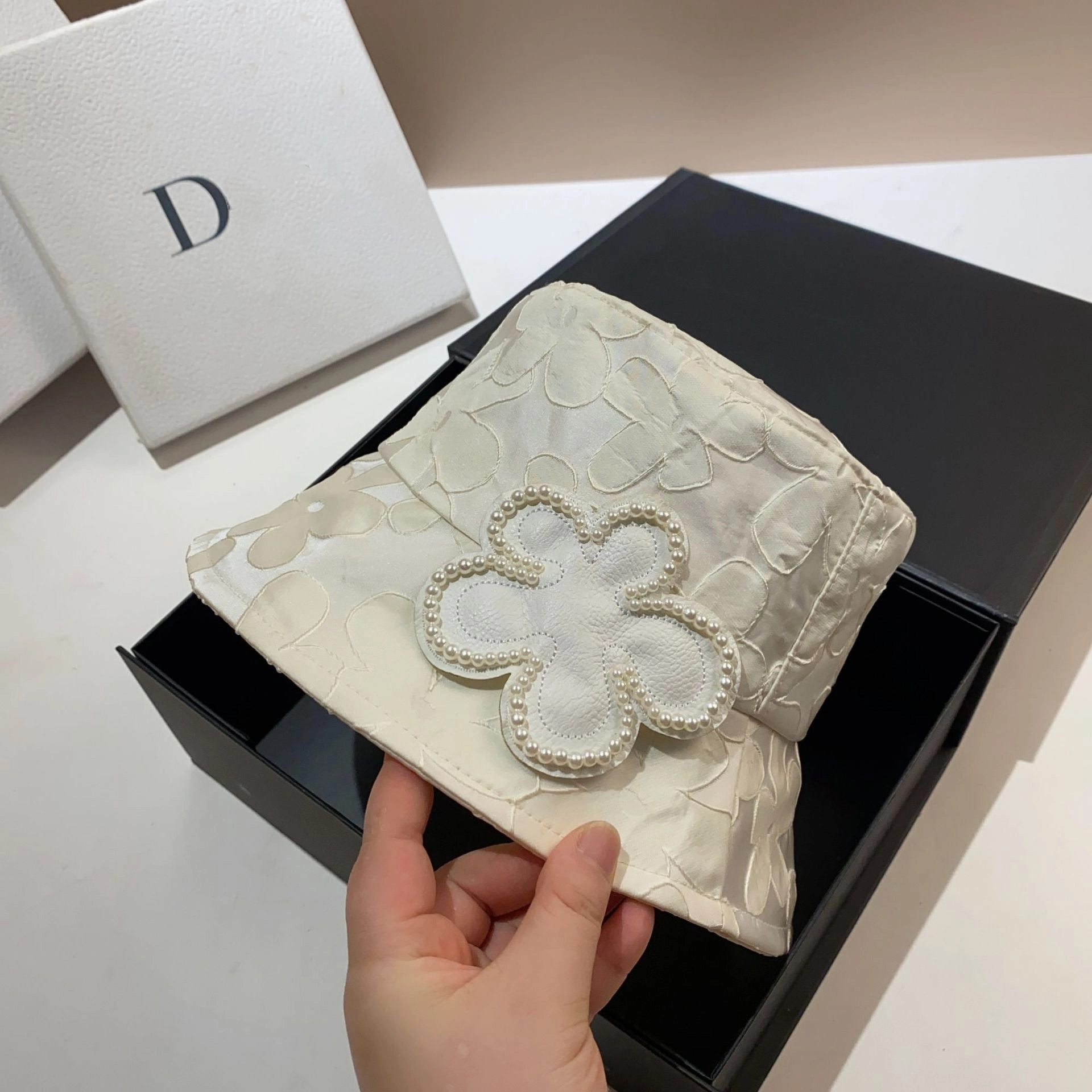 Wholesale Heavy Industry Embroidery Pearl Flower Jacquard Fisherman Hat Basin Hat