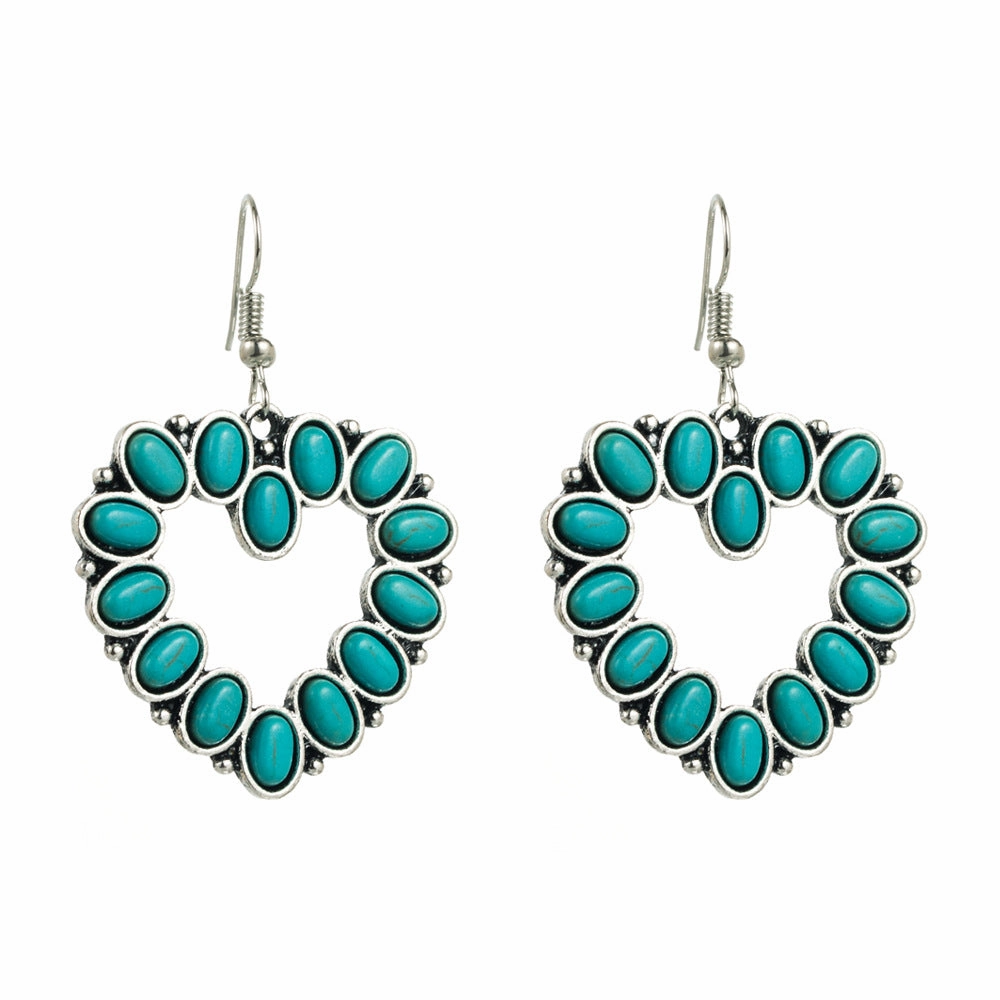Wholesale Hollow Heart Cross Exaggerated Turquoise Earrings