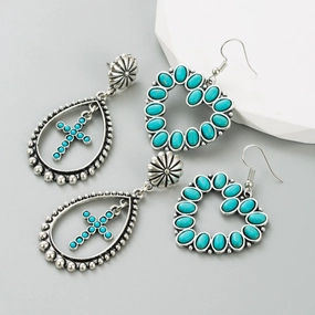 Wholesale Hollow Heart Cross Exaggerated Turquoise Earrings