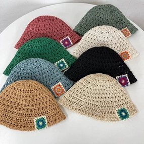 Wholesale Hook Flower Woven Hollow Pastoral Style Bucket Hat