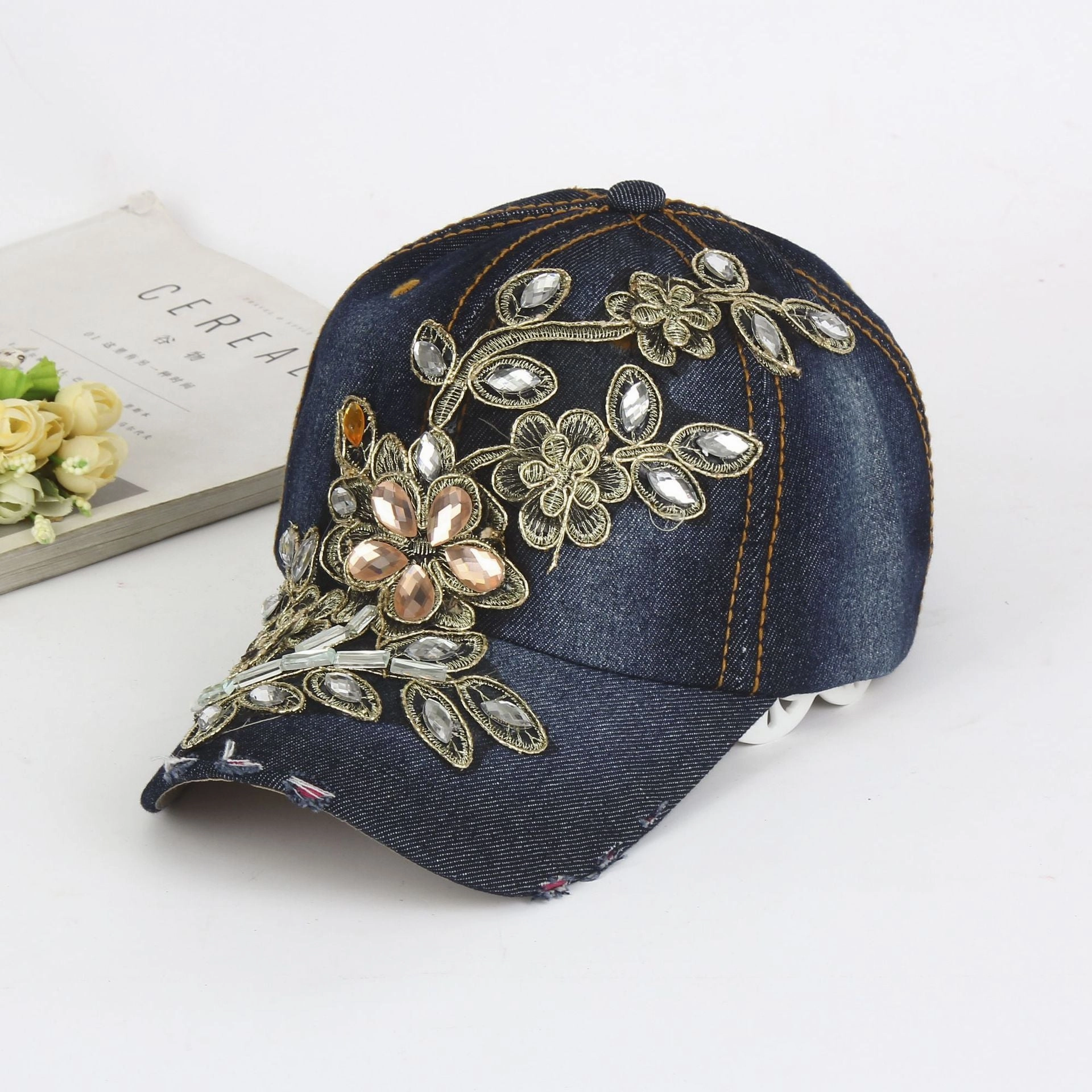 Wholesale Hot Diamond Rose Flower Sun Visor Sports Hip-Hop Baseball Cap