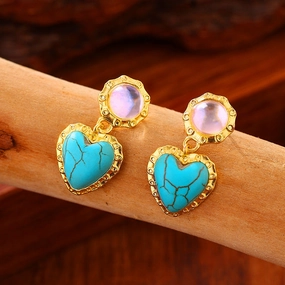 Wholesale Imitation Turquoise Peach Heart Alloy Earrings
