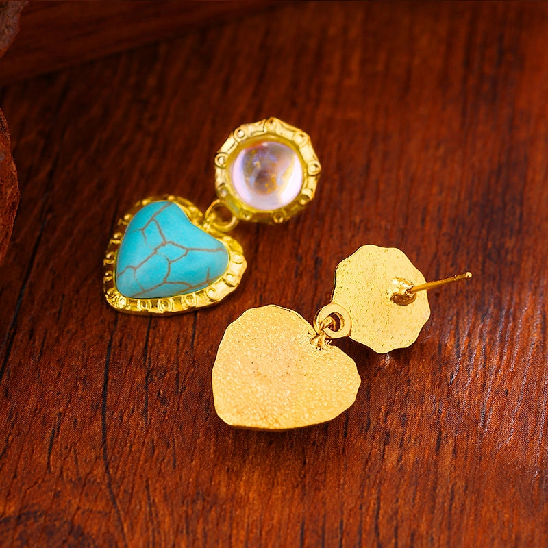Wholesale Imitation Turquoise Peach Heart Alloy Earrings