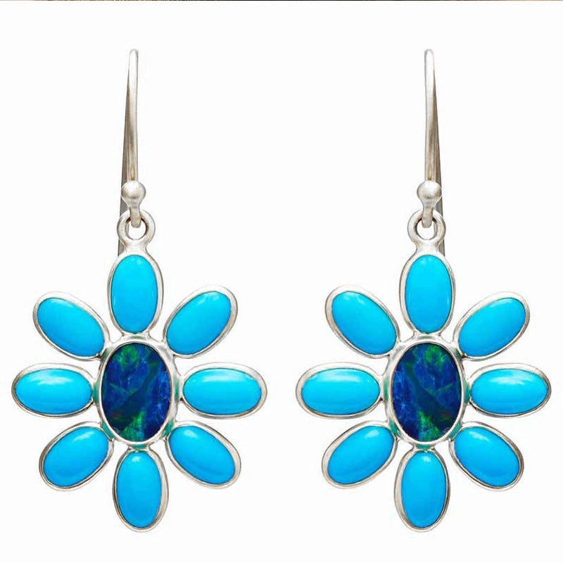 Wholesale Imitation Turquoise Small Daisy Flower Alloy Earrings