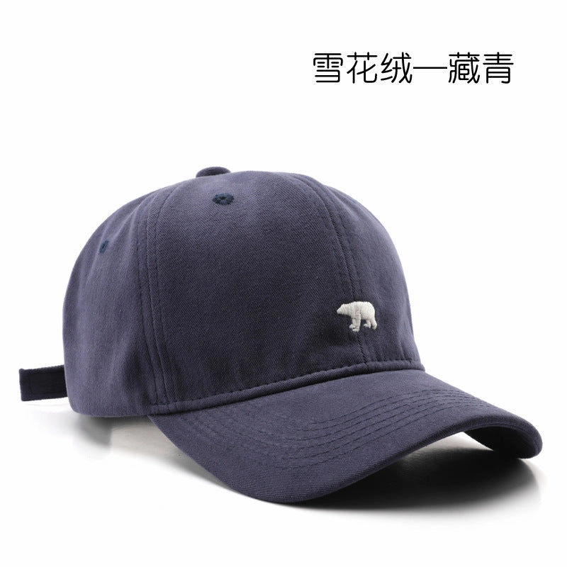 Wholesale Japanese style women's spring and autumn personalized snowflake velvet polar bear embroidered duckbill caps, outdoor men's travel sun protection and sunshade baseball caps