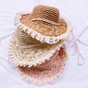 Wholesale Kids Lace Handmade Straw Hats