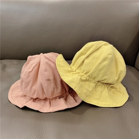 Wholesale Kids Solid Color Elastic Wave Cotton Bucket Hat