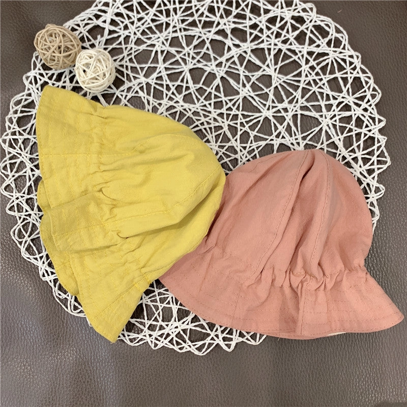 Wholesale Kids Solid Color Elastic Wave Cotton Bucket Hat