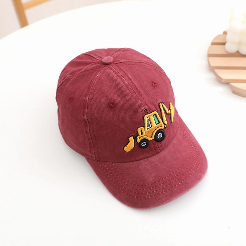 Wholesale Kids Washed Fabric Excavator Embroidery Baseball Cap