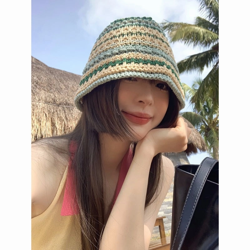 Wholesale Knitted Straw Hollow Bucket Hat