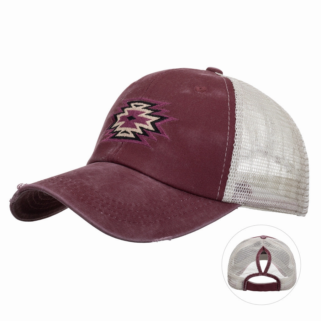 Wholesale Layered Ponytail Washed Embroidered Baseball Cap