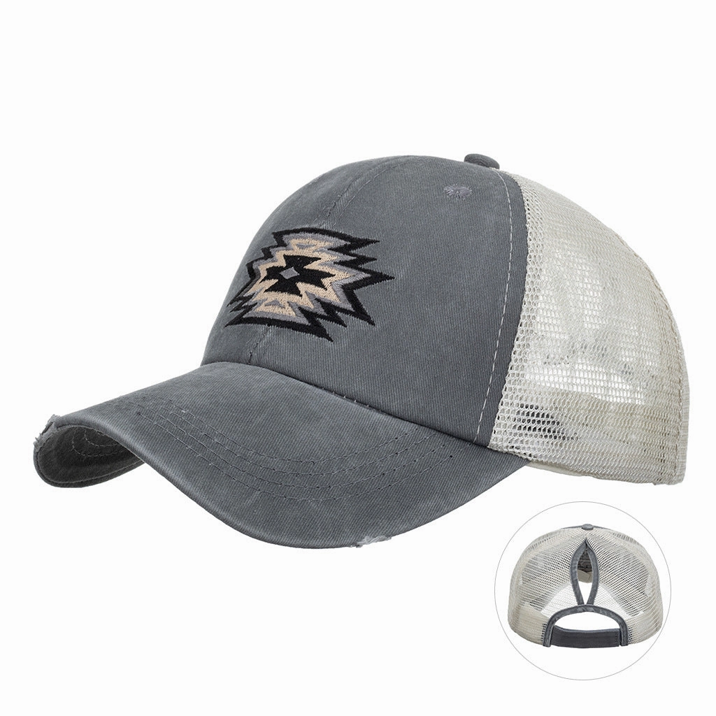 Wholesale Layered Ponytail Washed Embroidered Baseball Cap