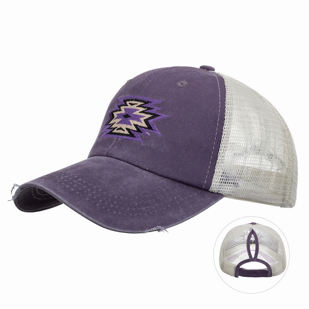Wholesale Layered Ponytail Washed Embroidered Baseball Cap