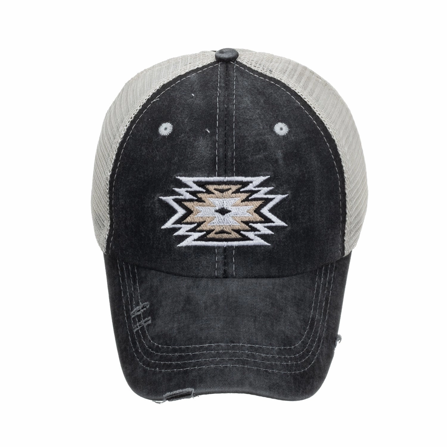 Wholesale Layered Ponytail Washed Embroidered Baseball Cap