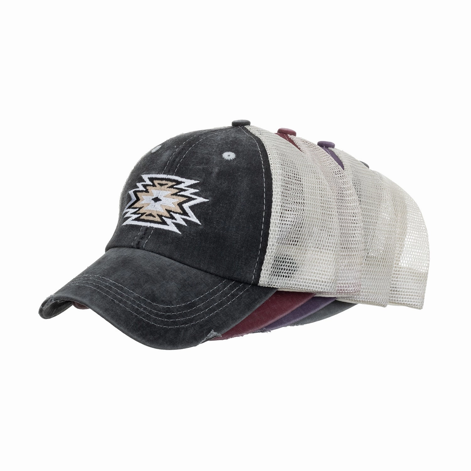 Wholesale Layered Ponytail Washed Embroidered Baseball Cap