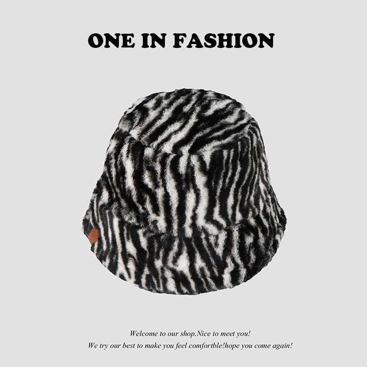 Wholesale Leopard Print Cow Print Zebra Print Plush Bucket Hat
