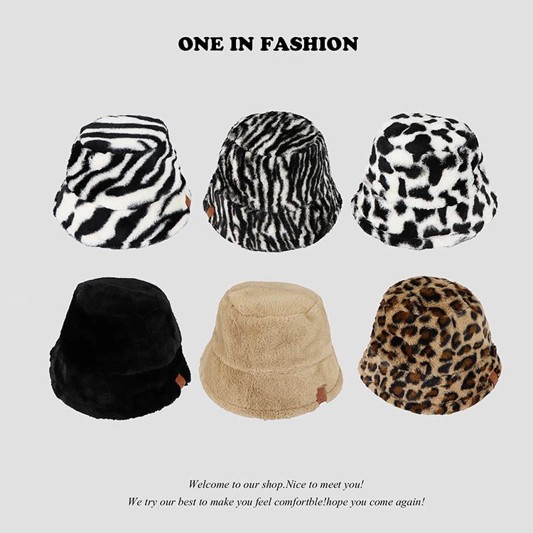 Wholesale Leopard Print Cow Print Zebra Print Plush Bucket Hat