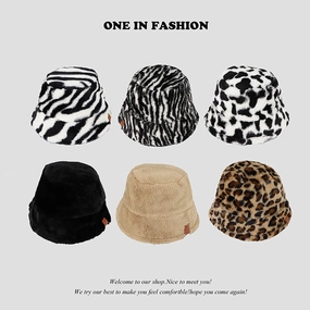 Wholesale Leopard Print Cow Print Zebra Print Plush Bucket Hat