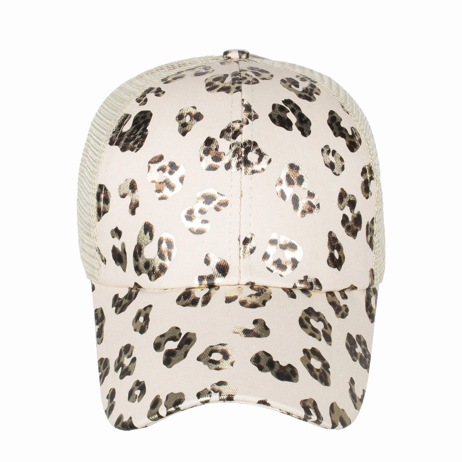 Wholesale Leopard Print Cross Elastic Mesh Ponytail Baseball Cap