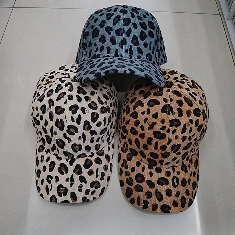 Wholesale Leopard Print Curved Brim Fashion Corduroy Spring and Autumn Warm Sunshade Youth Sports Hat