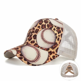 Wholesale Leopard print horizontal bar mesh baseball cap