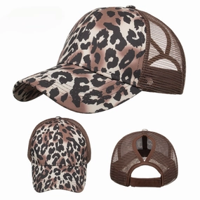 Wholesale Leopard Print Ponytail Mesh Baseball Cap