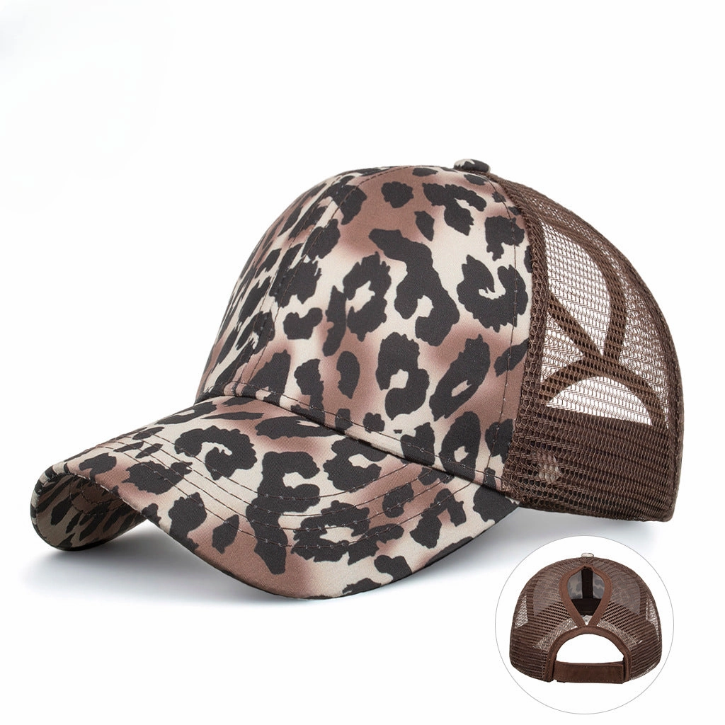 Wholesale Leopard Print Ponytail Mesh Baseball Cap