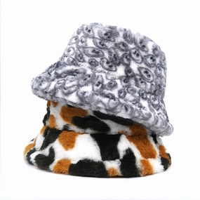 Wholesale Leopard Print Thick Plush Warm Bucket Hat