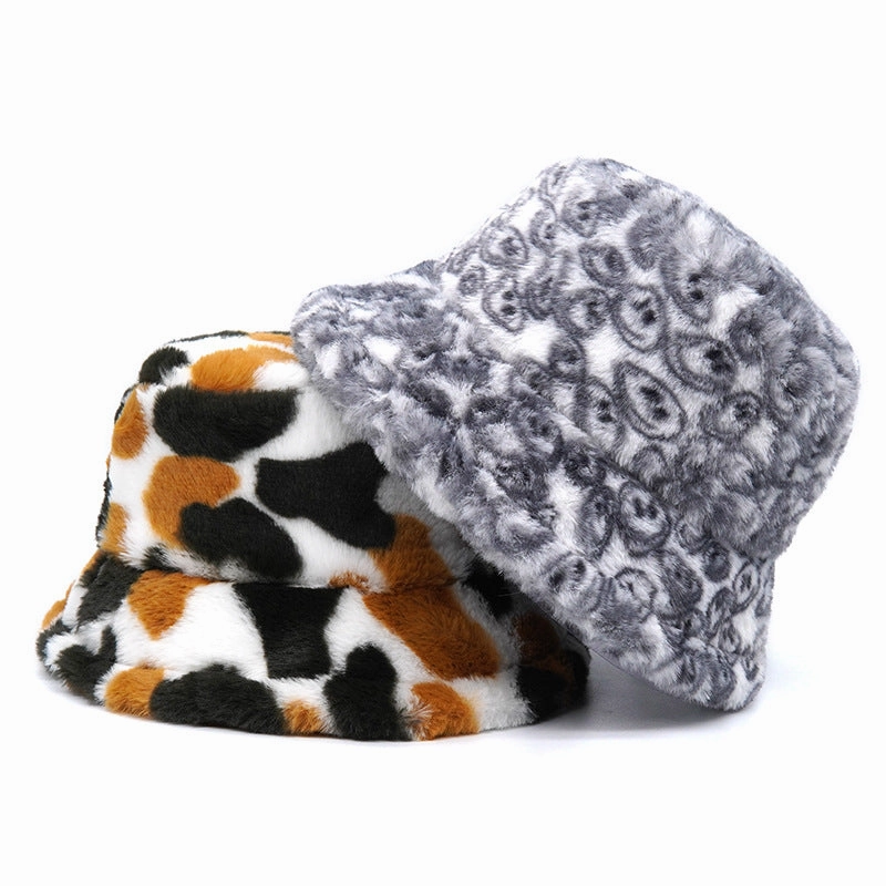 Wholesale Leopard Print Thick Plush Warm Bucket Hat
