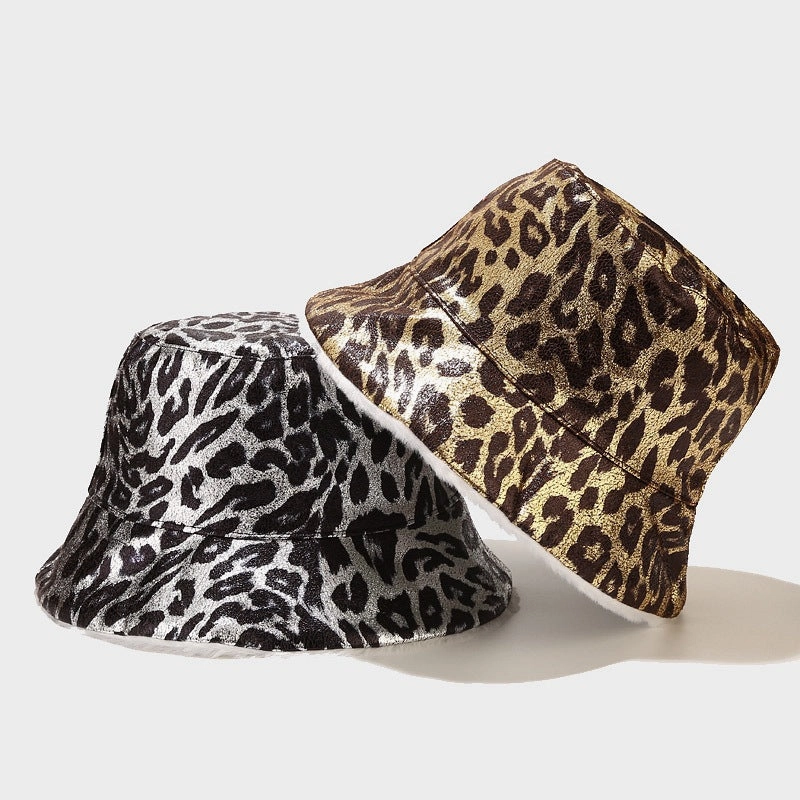 Wholesale Leopard Printed PU Leather Fisherman Hats