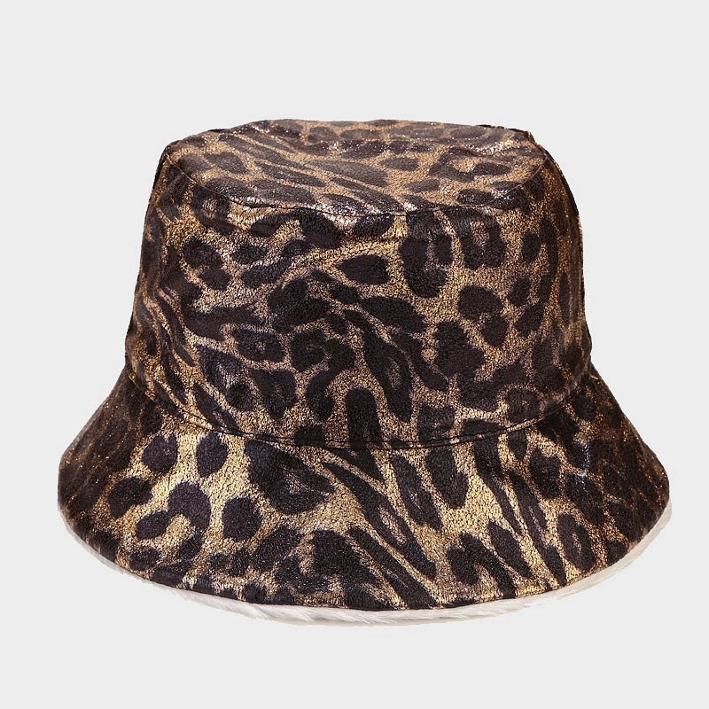 Wholesale Leopard Printed PU Leather Fisherman Hats