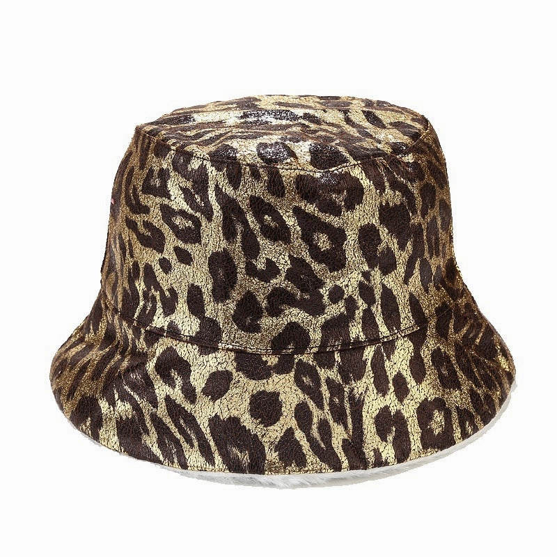 Wholesale Leopard Printed PU Leather Fisherman Hats