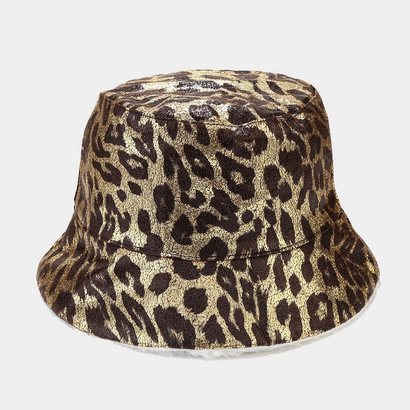 Wholesale Leopard Printed PU Leather Fisherman Hats