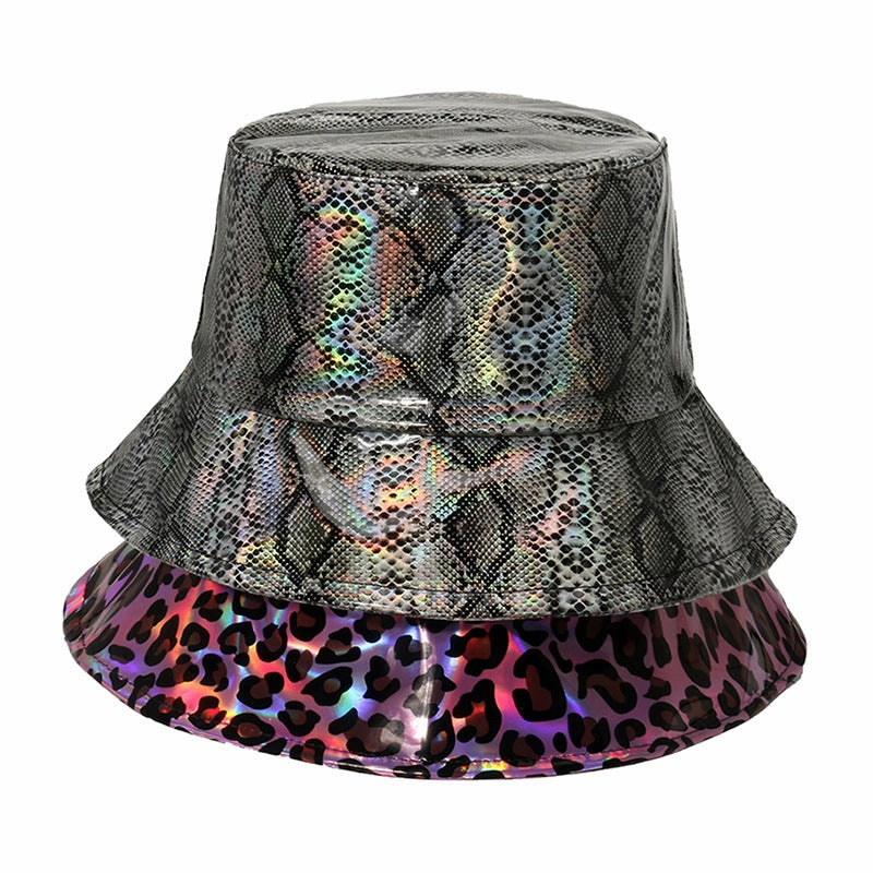 Wholesale Leopard Snake Pattern Patent Leather Bucket Hat