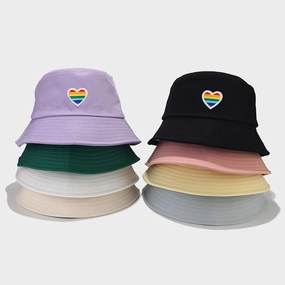 Wholesale LGBT Rainbow Heart Cotton Bucket Hat