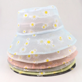 Wholesale Mesh Daisy Print Lace Polyester Bucket Hat