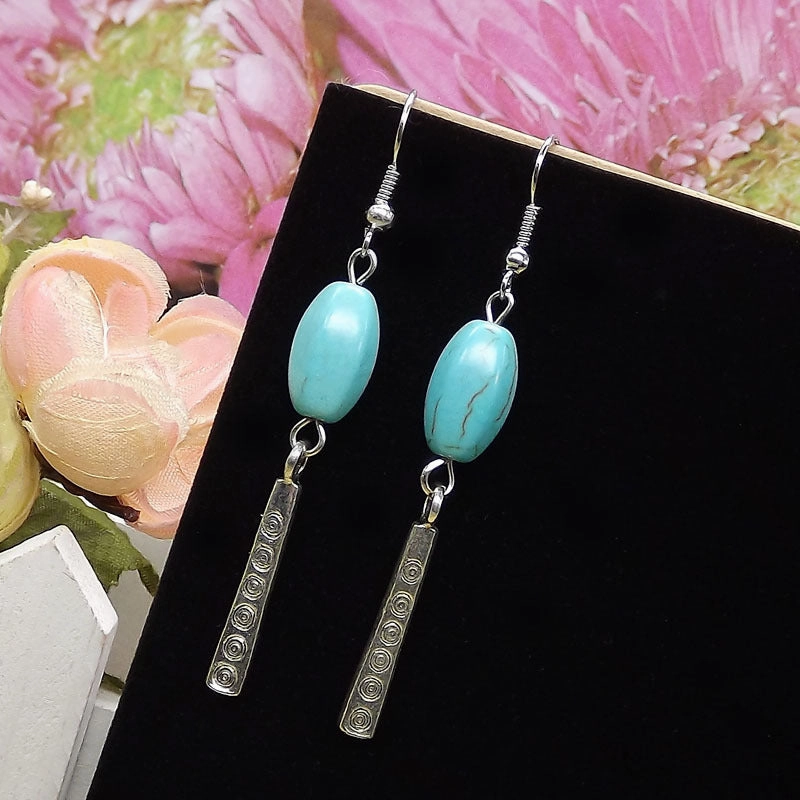 Wholesale Miao Silver Ethnic Style Retro Turquoise Water Drop Earrings