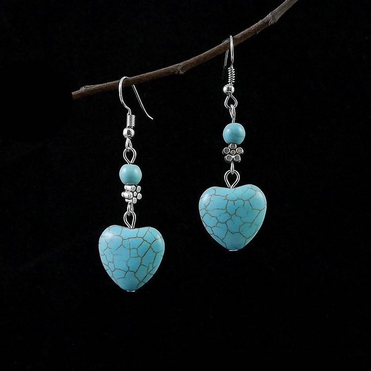Wholesale Miao Silver Ethnic Style Retro Turquoise Water Drop Earrings