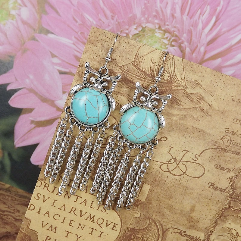 Wholesale Miao Silver Ethnic Style Retro Turquoise Water Drop Earrings