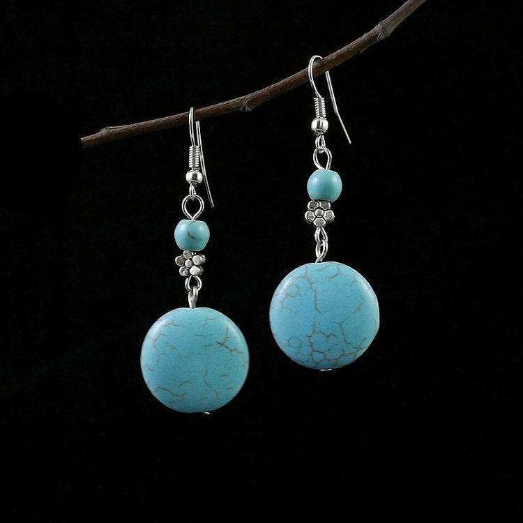 Wholesale Miao Silver Ethnic Style Retro Turquoise Water Drop Earrings
