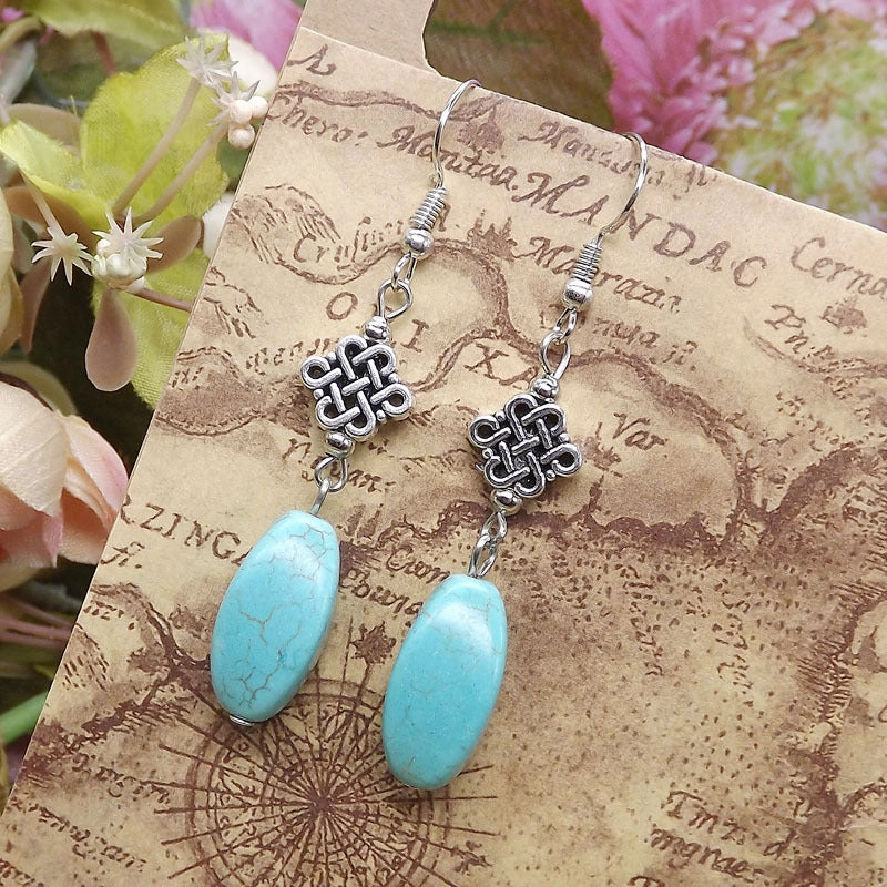 Wholesale Miao Silver Ethnic Style Retro Turquoise Water Drop Earrings