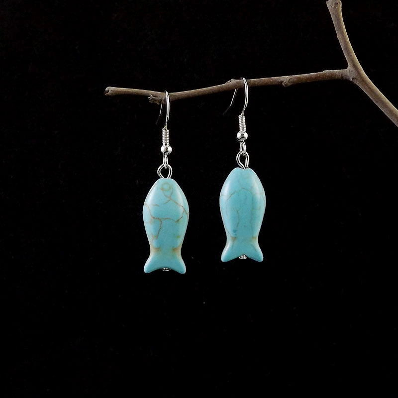 Wholesale Miao Silver Ethnic Style Retro Turquoise Water Drop Earrings
