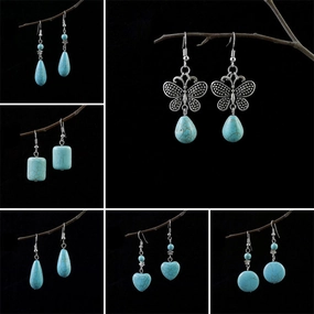 Wholesale Miao Silver Ethnic Style Retro Turquoise Water Drop Earrings