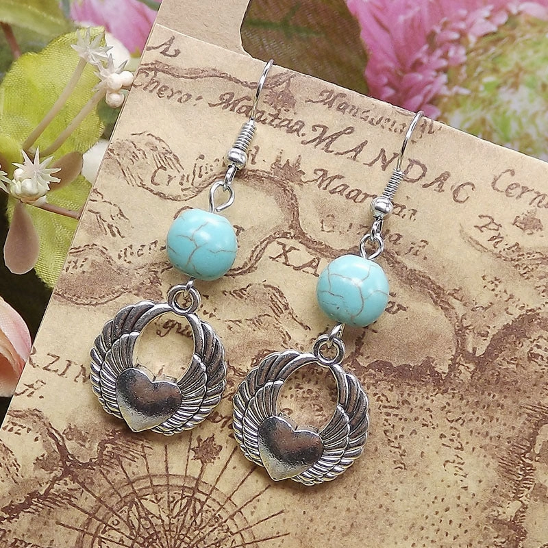 Wholesale Miao Silver Ethnic Style Retro Turquoise Water Drop Earrings