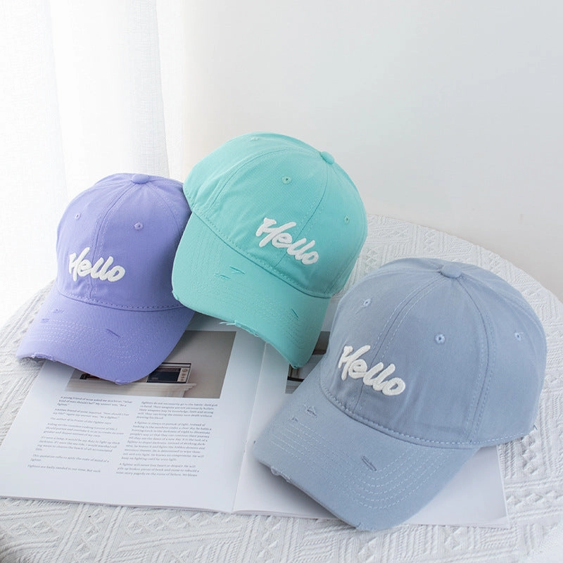 Wholesale Mint Green Hole Embroidered Letters Baseball Hat Wide Brimmed Face Small Soft Top Dopamine Cap Sunshade