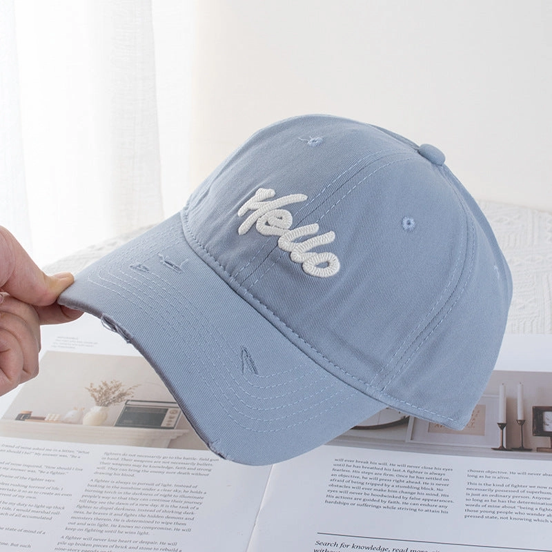 Wholesale Mint Green Hole Embroidered Letters Baseball Hat Wide Brimmed Face Small Soft Top Dopamine Cap Sunshade