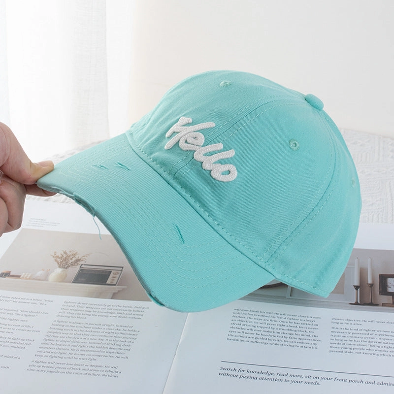 Wholesale Mint Green Hole Embroidered Letters Baseball Hat Wide Brimmed Face Small Soft Top Dopamine Cap Sunshade