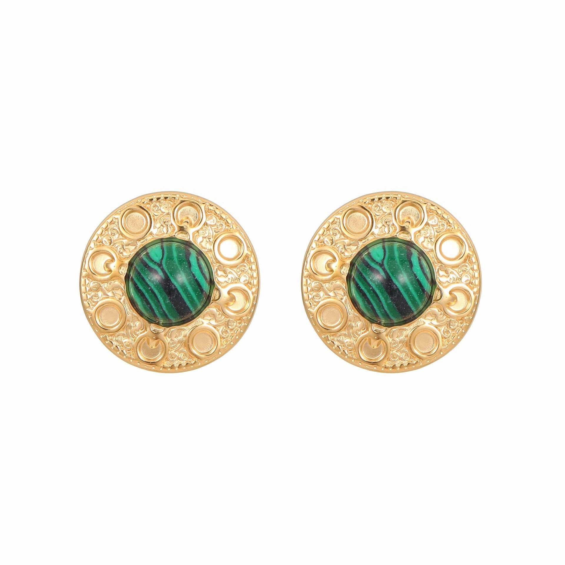 Wholesale Natural Turquoise Fan-shaped Hollow Stainless Steel Earrings
